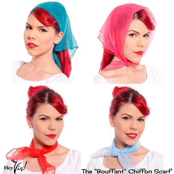 Sheer Chiffon Scarf 50s Retro Style for Head Neck Accent 24" Square - Hey Viv - Picture 1 of 9